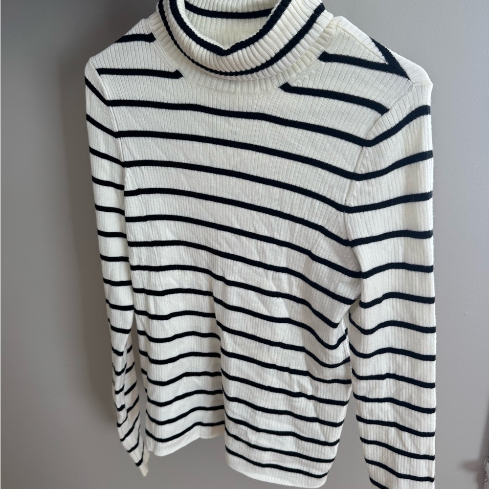 Striped Turtleneck Sweater - Black and White
